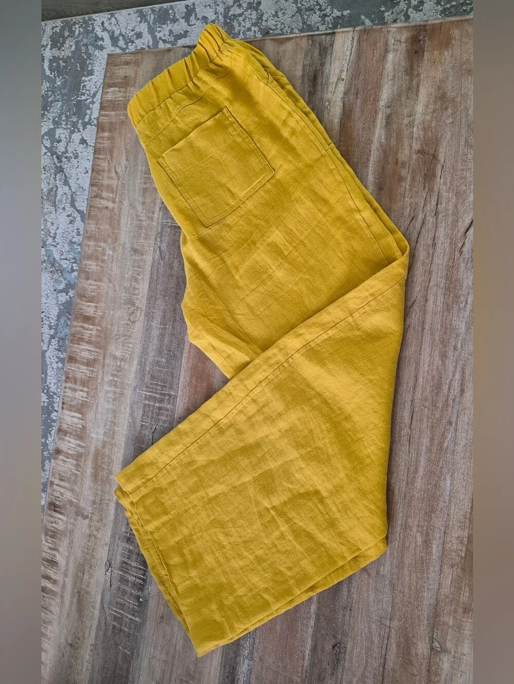 Style & Co. 100% Linen Wide Leg Pants Mustard Yellow Elastic Drawstring Size 6